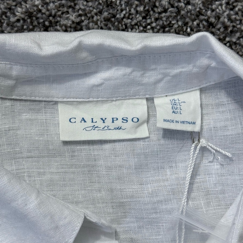 Calypso St. Barth White Button-Up Linen Tunic with Leaf Detail - Picture 8 of 14